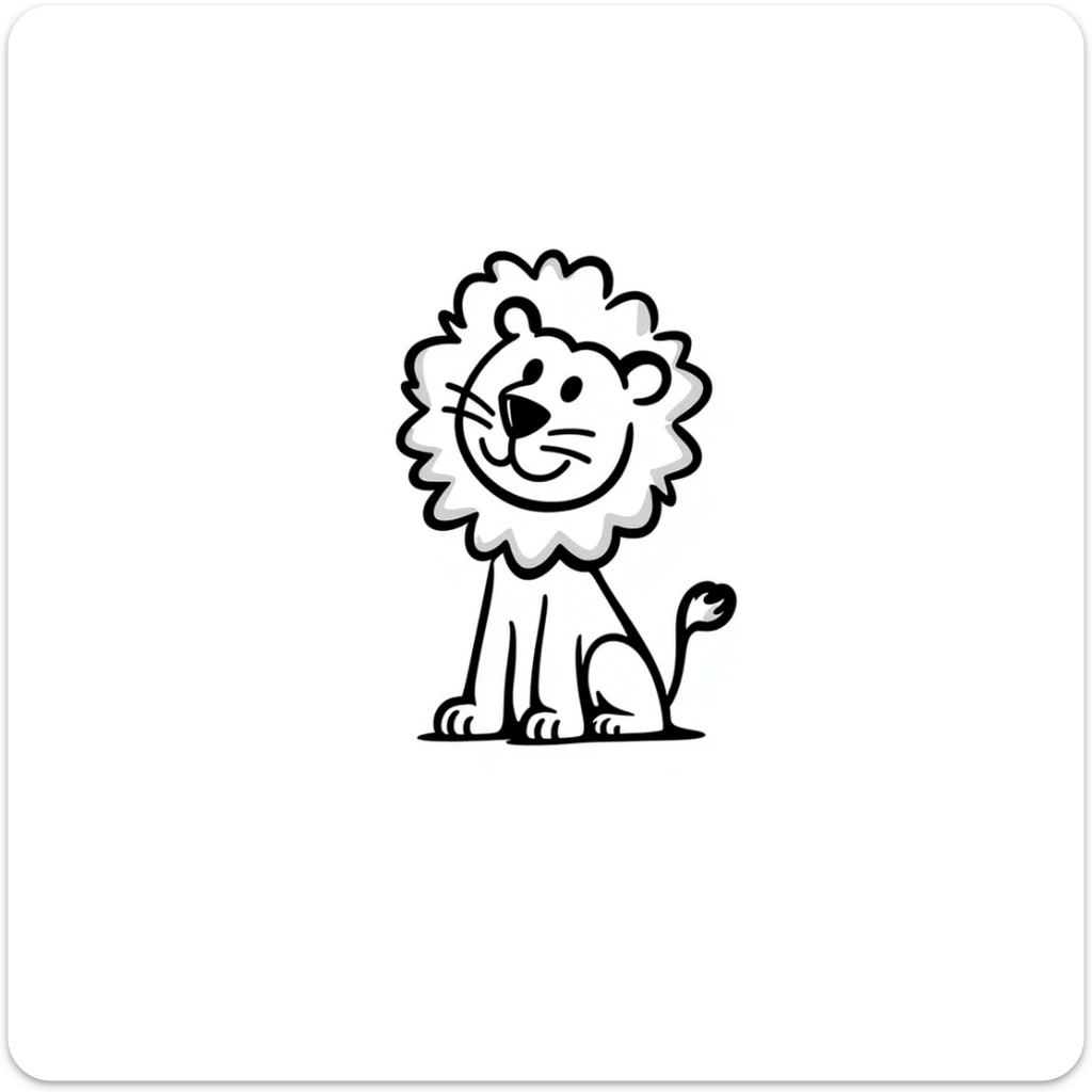 hand-drawn doodle of a lion, simple black lines, playful and minimal, in the style of a Notion doodle sticker