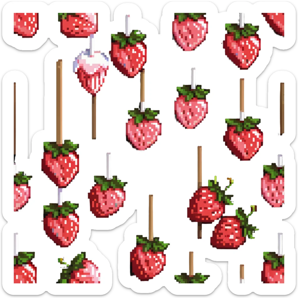 strawberry tanghulu on a wooden stick with shiny sugar coating sticker