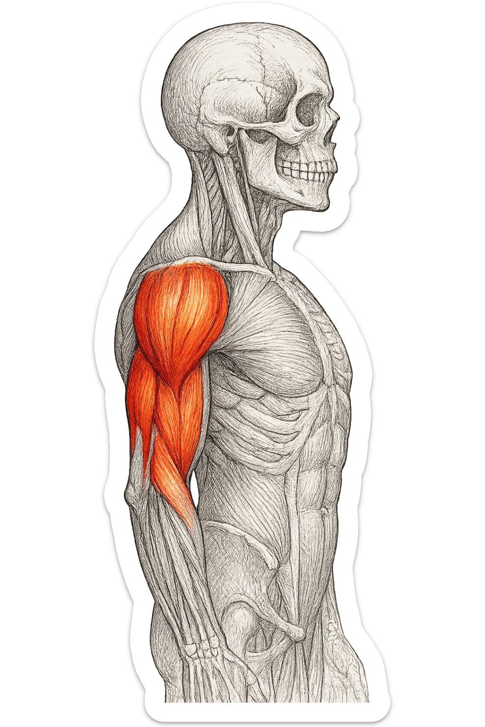 tricipite visto anatomicamente , colora solo il tricipite, il resto fallo in bianco e nero sticker