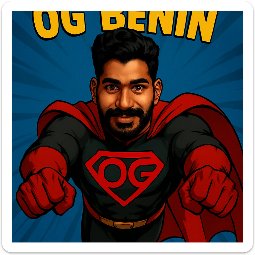 Change the pose of the superhero so the person is flying with arms forward in a classic superhero flight pose, keeping the same costume and style as the reference image. sticker