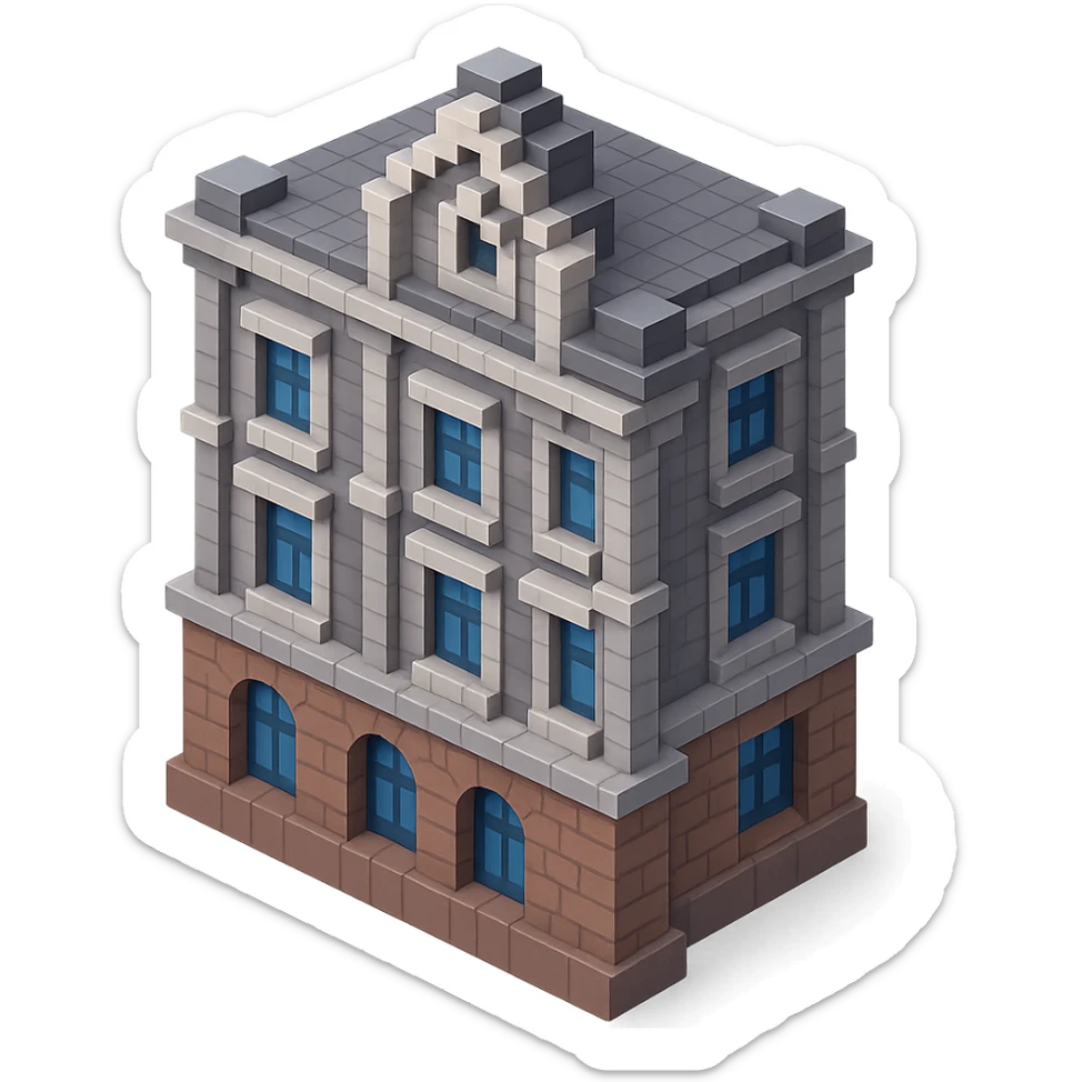old Saint Petersburg building, classic architecture, ornate facade, gray and brown tones, isometric view sticker