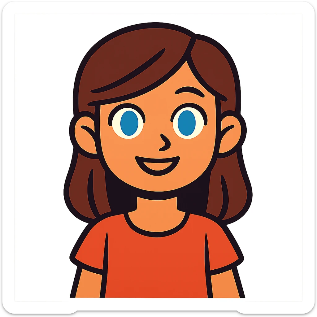 vibrant toon style girl with brown hair and blue eyes sticker
