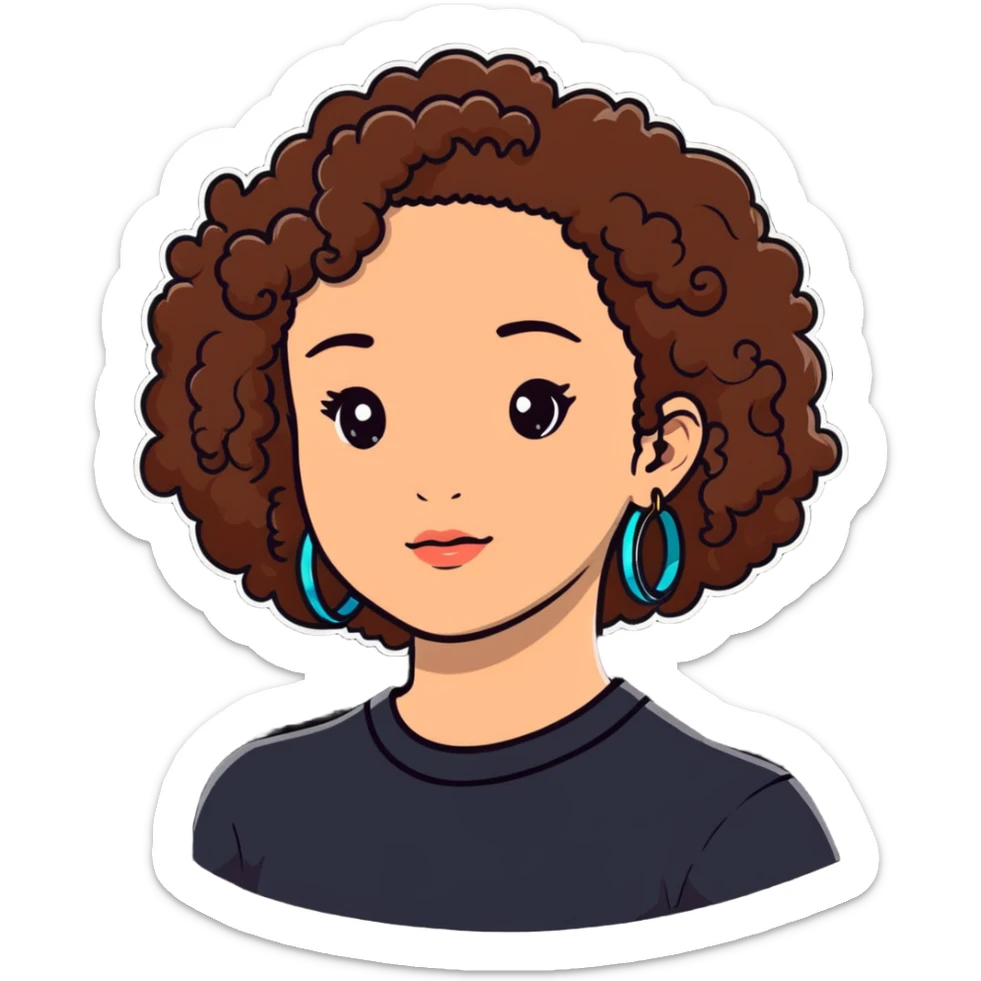 Teenage girl with curly brown hair, choni style with hoop earrings sticker