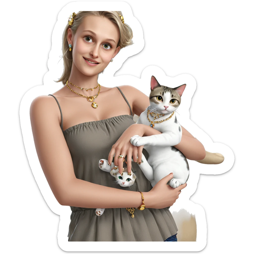 girl with cat and jewelry sticker