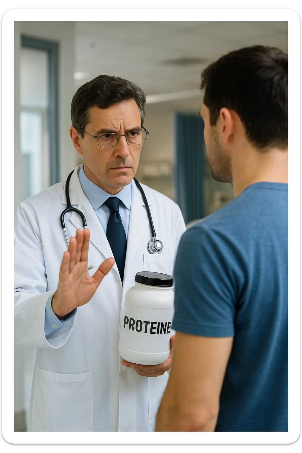 dottore che dice al paziente di non prendere proteine perchè fanno male ai reni in italiano sticker
