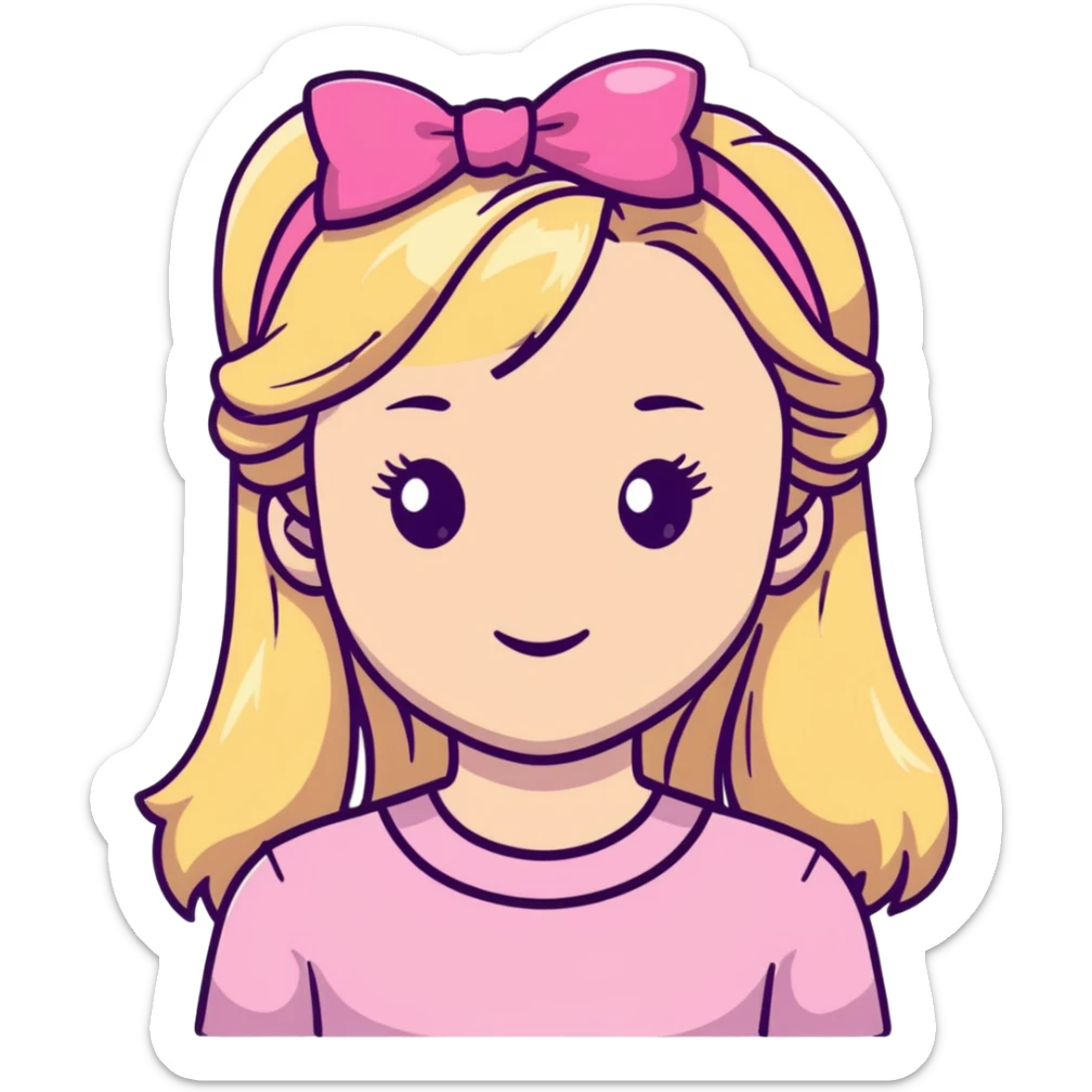 Pretty blonde bombshell girl with long hair and highlights. She has long eyelashes and a pink bow in her hair. sticker