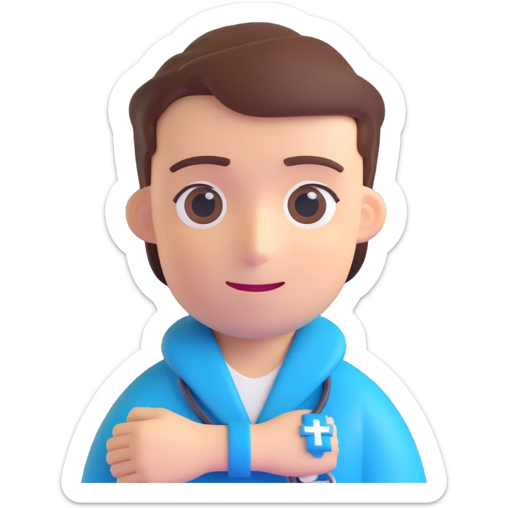 Discord role icon for 'pacientas' patient of a psychiatric clinic, 3D style, #6fe8f3 blue color, featuring medical cross or hospital wristband, modern and clear sticker