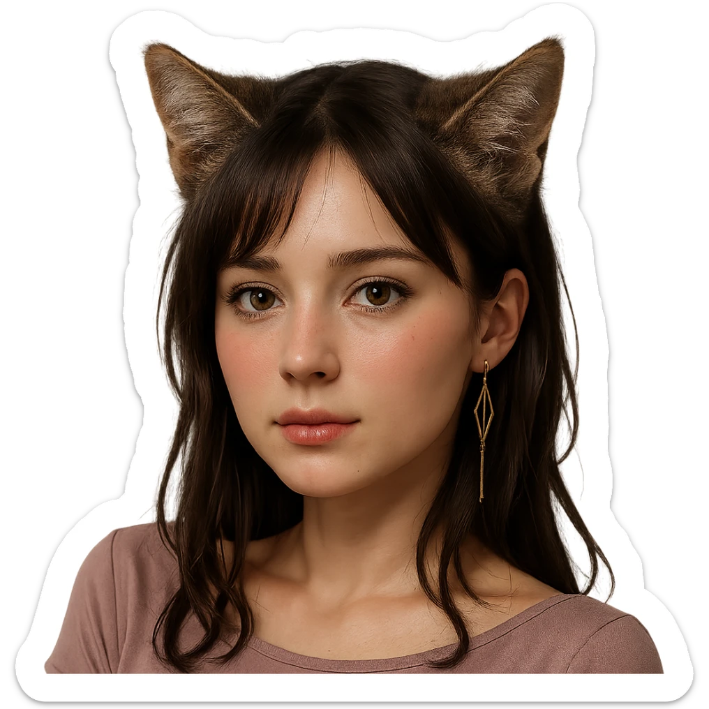 Add realistic cat ears to the anime girl in a photorealistic style. Keep the background transparent if possible. sticker