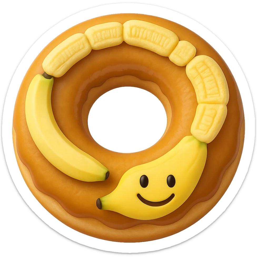 Add a cute smiling face to the banana in the style of apple emojis, keep the emoji style consistent, with no background. sticker
