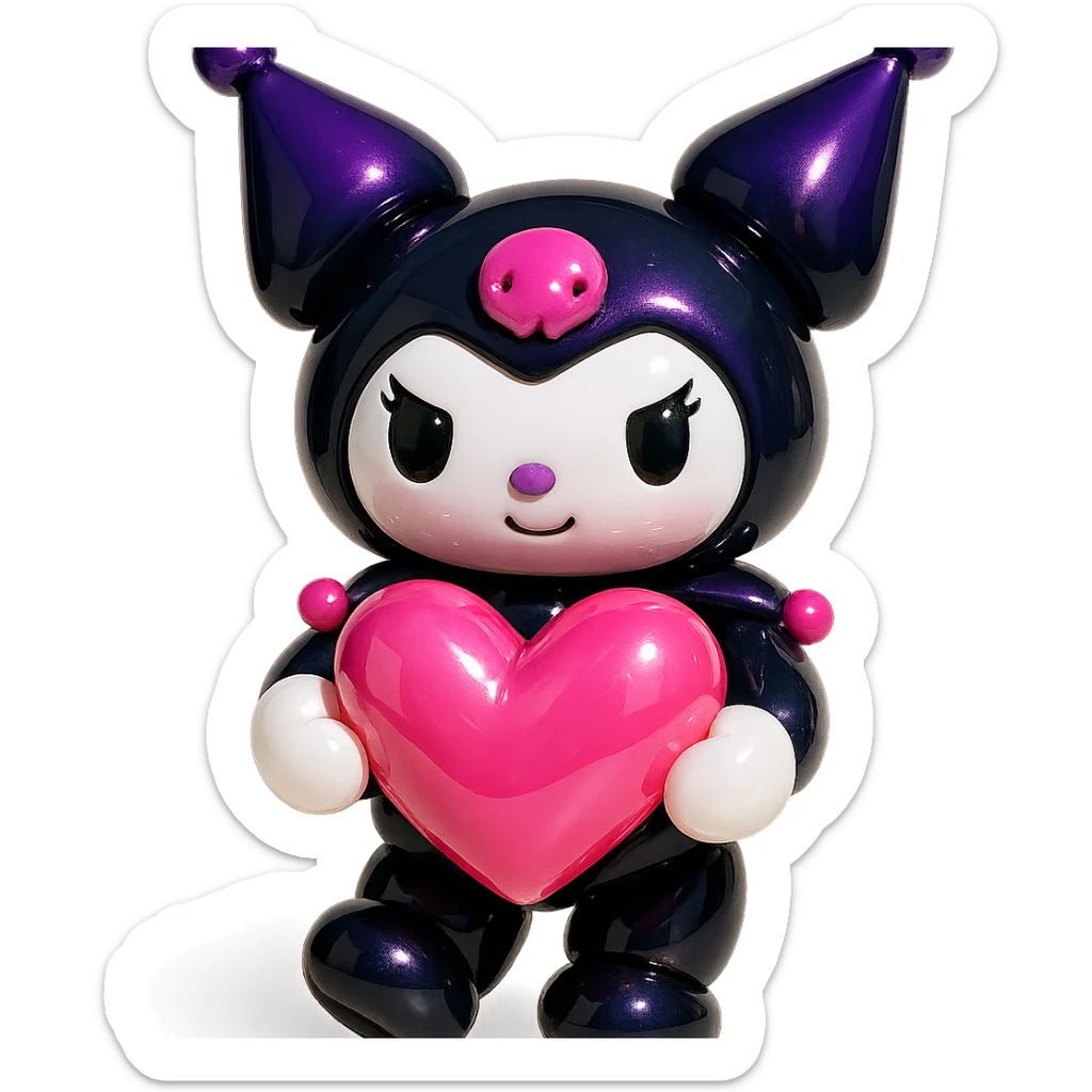 Kuromi holding a heart sticker