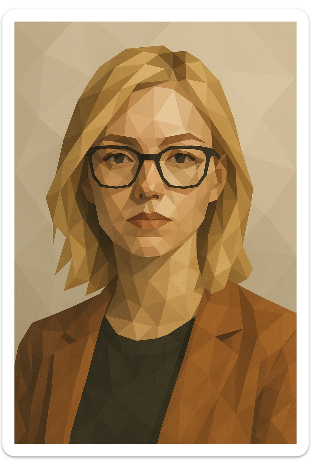 modern illustration of a blonde woman with glasses, neutral background sticker