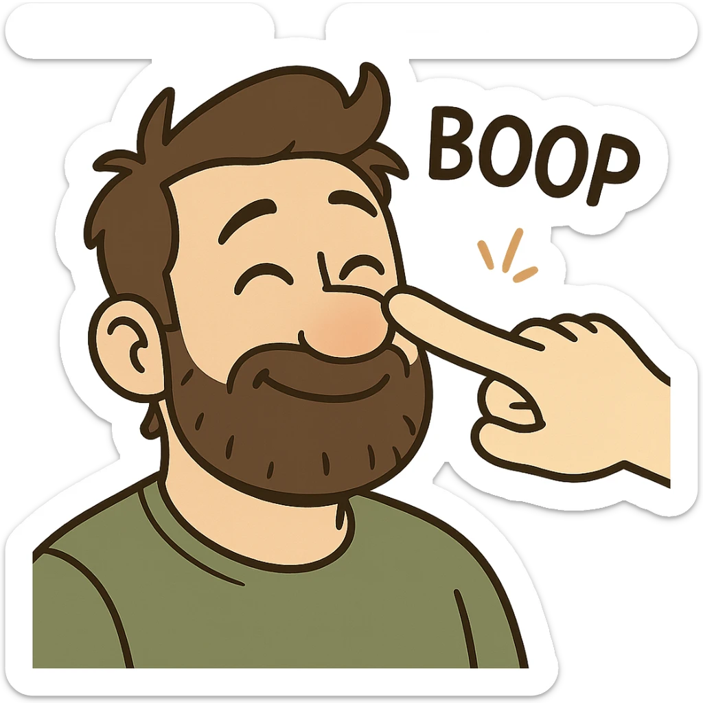 playful boop emoji with a cute finger poking a round nose, cartoon style sticker