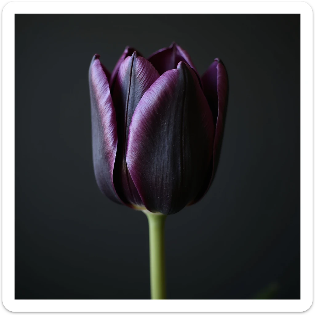 realistic goth tulip with black petals with purple highlights, photorealistic style sticker