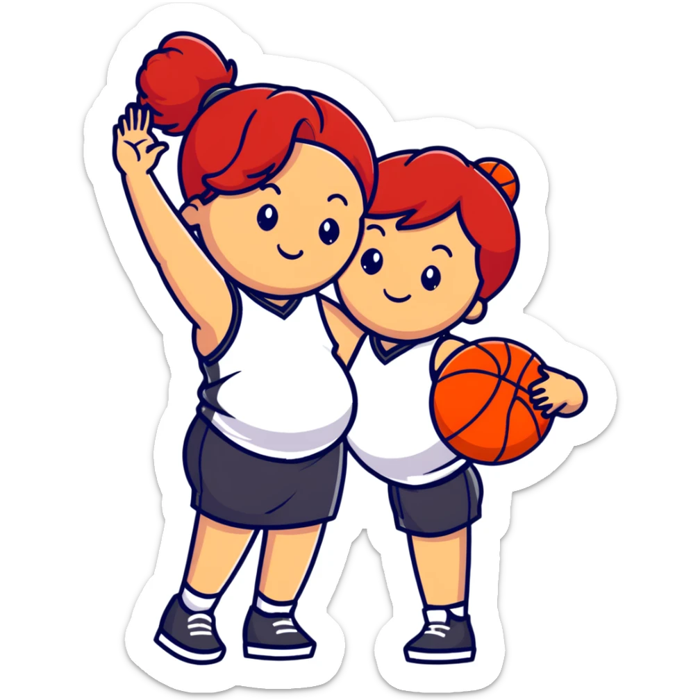 Redheaded girl with a basketball positioned like the pregnant woman emoji, but with a basketball instead of a belly sticker