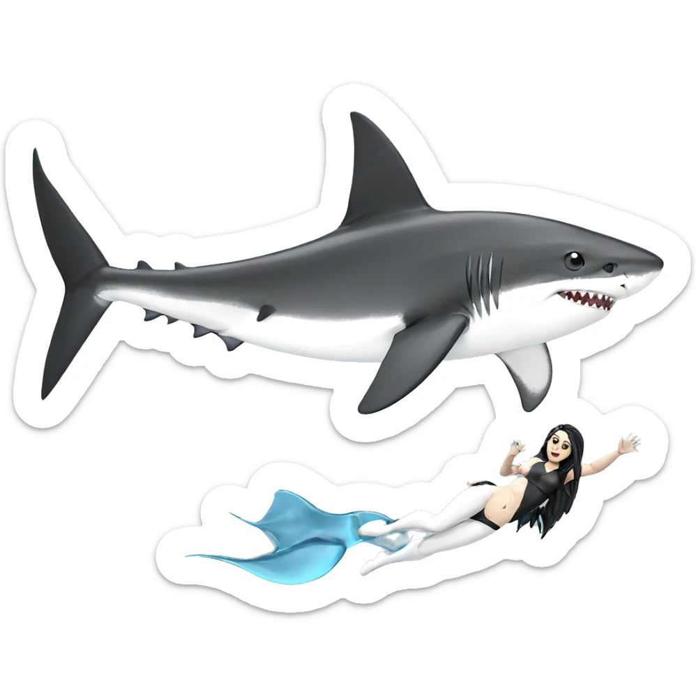 nude girl swimming with shark sticker