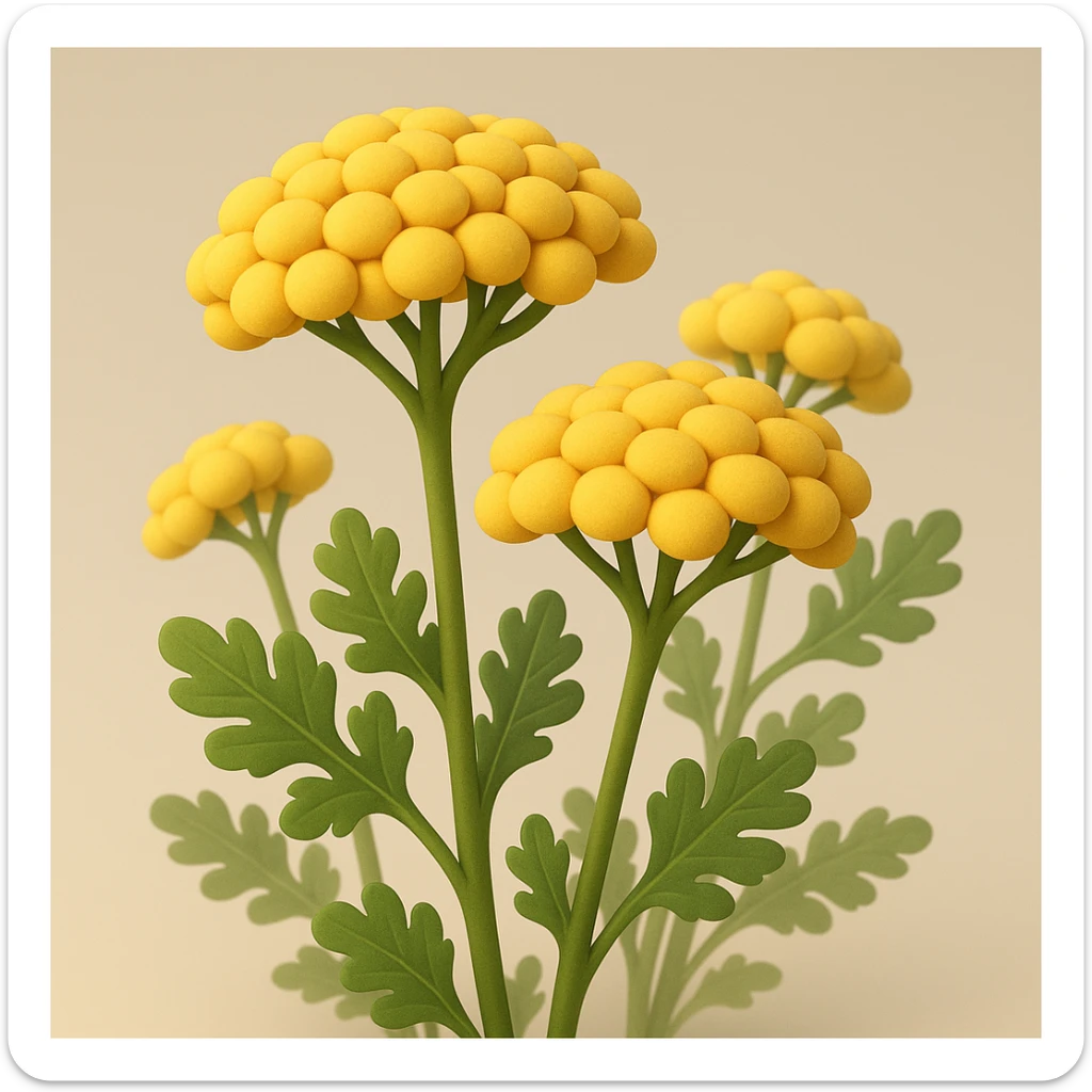 3D iOS cartoon style yellow yarrow flowers, very rounded and soft, no faces or smiles, natural and expressive sticker