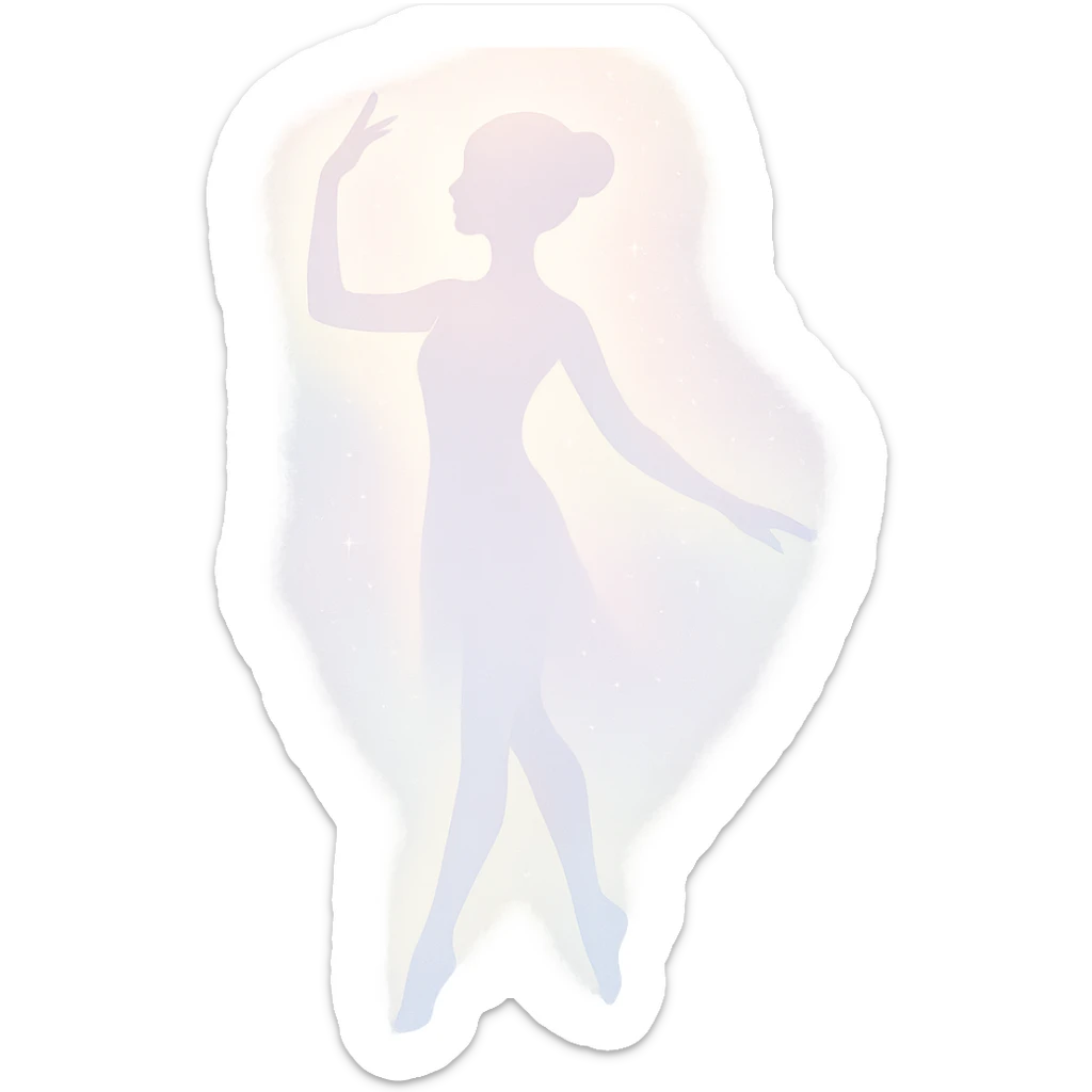 graceful, radiant figure with a soft pastel aura and a hint of sparkle, symbolizing lightness and beauty, in a minimalist silhouette sticker