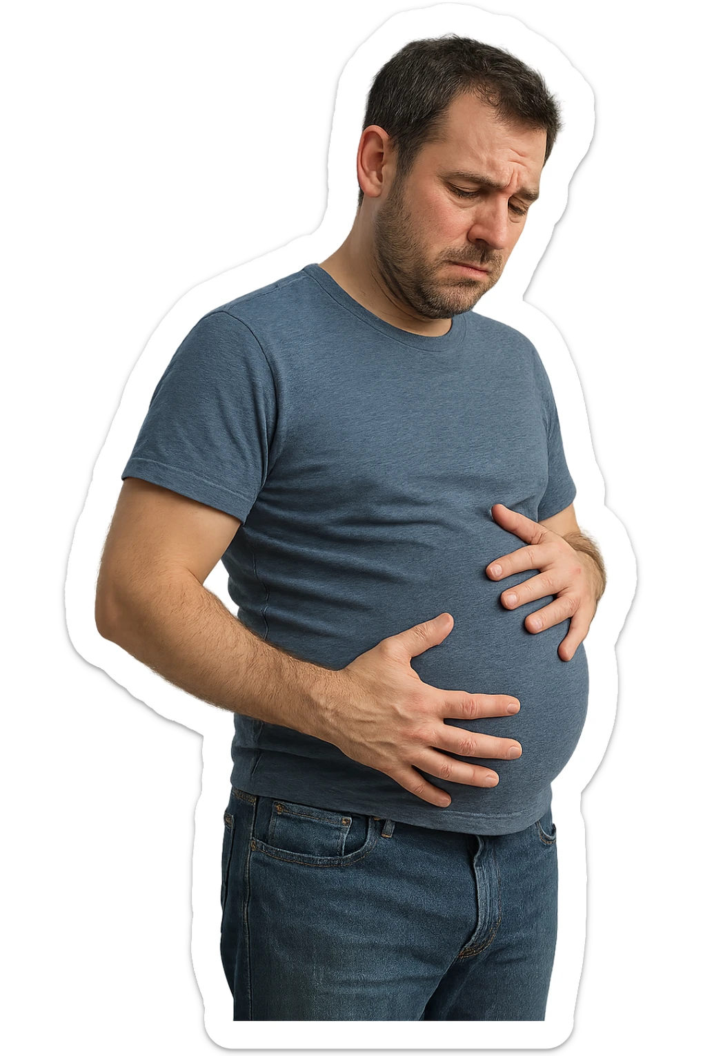 uomo con gonfiore alla pancia a causa della digestione in 3d realistica sticker