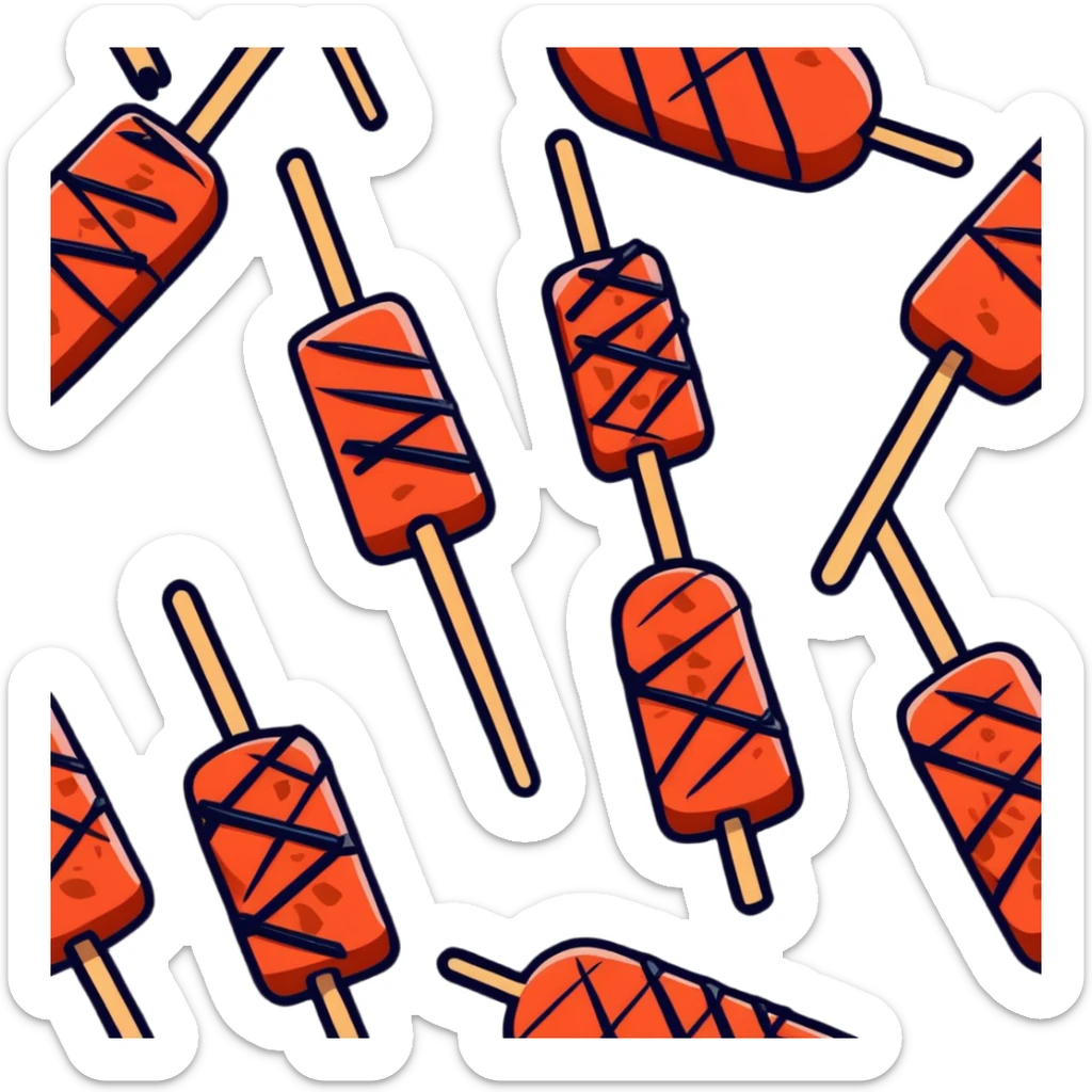 Skewers of grilled marinated beef for Vietnamese Bún Thịt Nướng, showing the meat being grilled on wooden skewers sticker