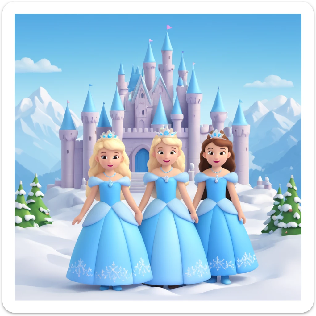 girls in a  snow princess dress, snow castle background sticker