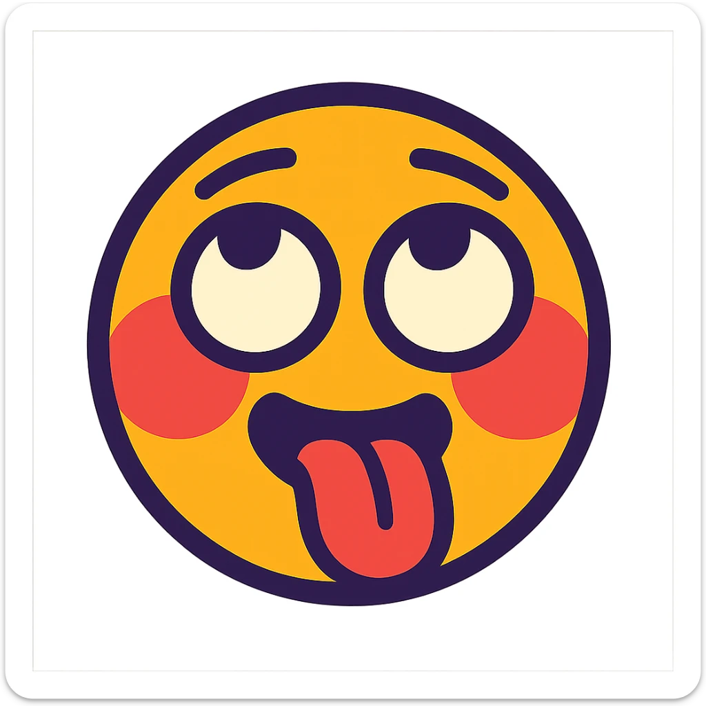 vibrant toon style blushing face with eyes rolled up and tongue out sticker