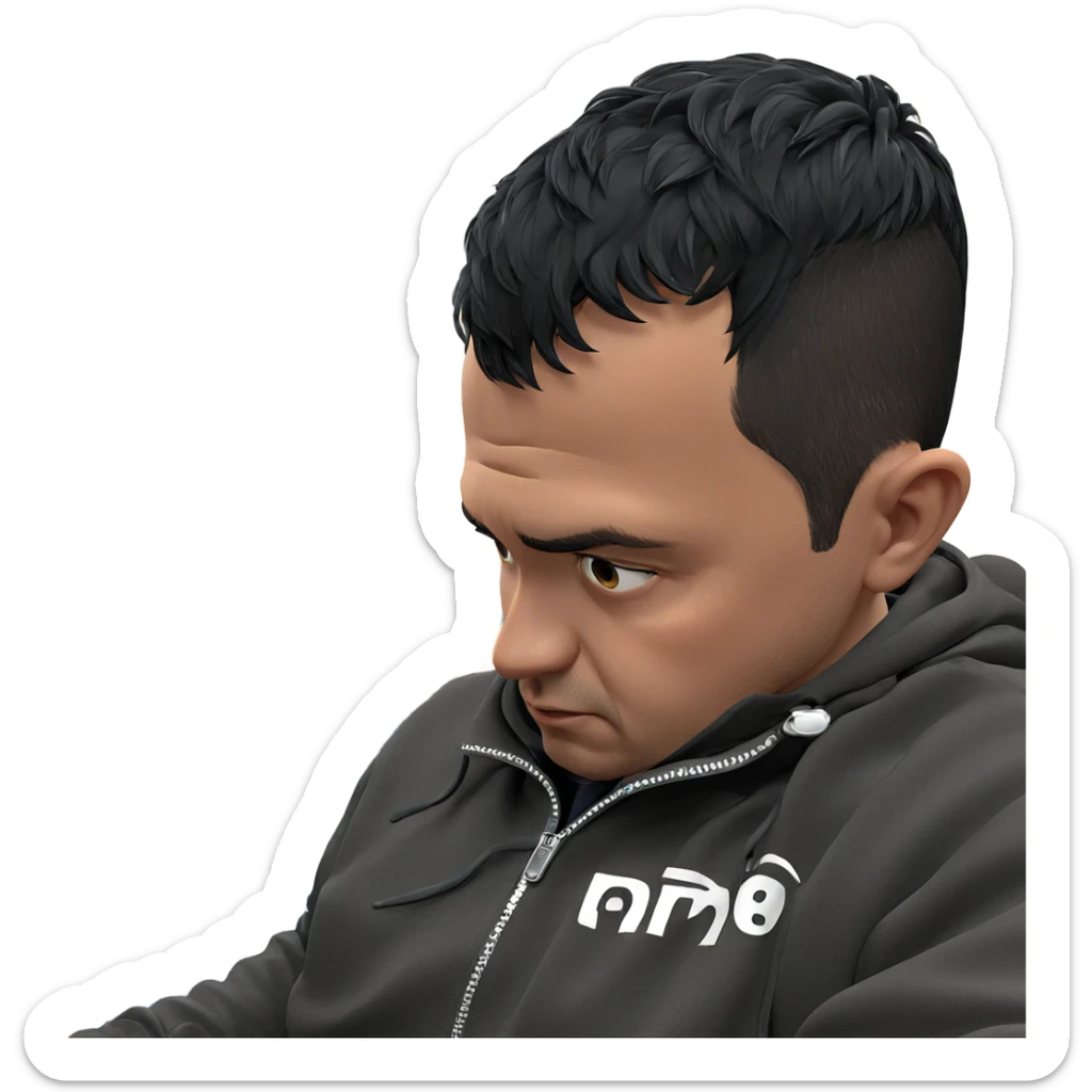 boy with black hair indoors sticker