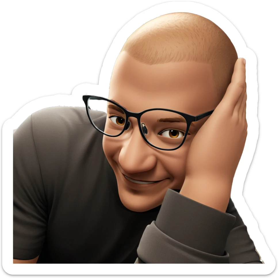 smiling boy with glasses and plant sticker