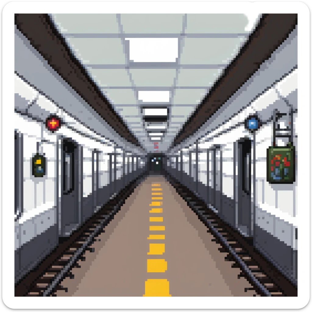 A subway train emoji at the station in the tunnel sticker
