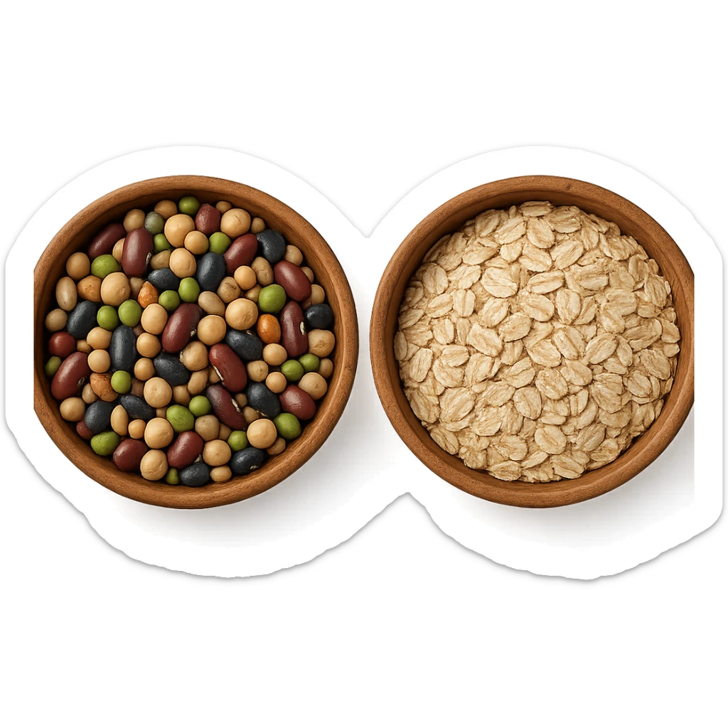 BOWL DI LEGUMI INSIEME A BOWL DI FIOCCHI DI AVENA POGGIATE,  iperrealistico 4k sticker