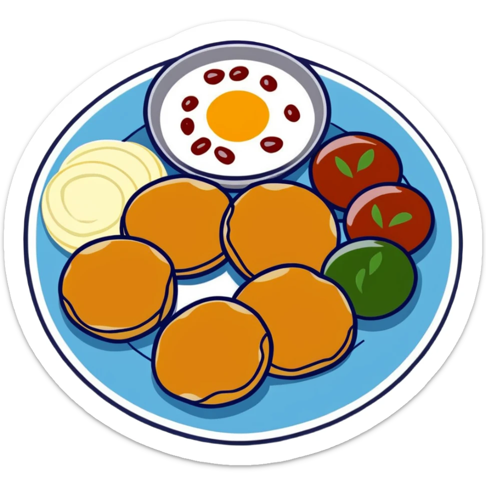 Aloo Tikki Chaat plate with potato patties topped with yogurt and chutneys sticker