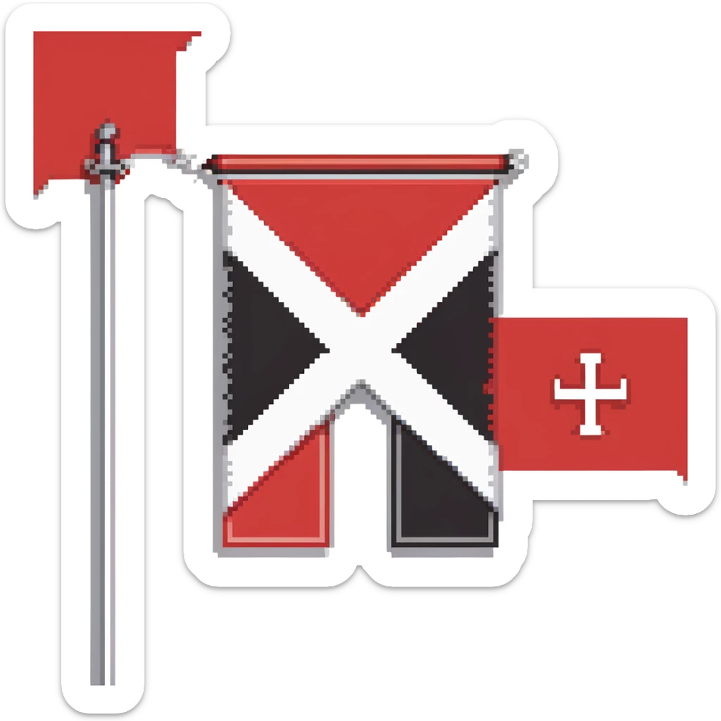 Flag of Amsterdam with three white X symbols on a red and black banner sticker