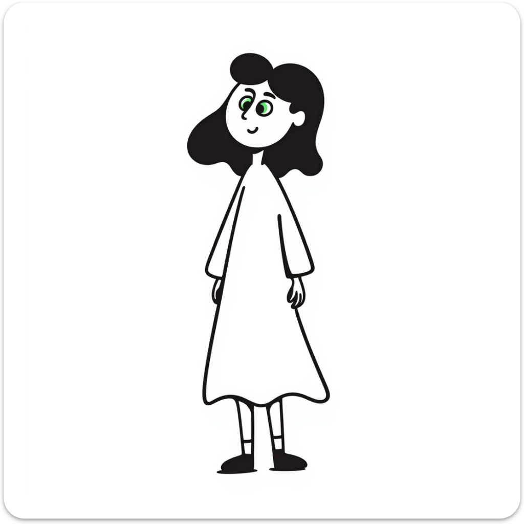 hand-drawn doodle of a woman with brown hair and green eyes sticker
