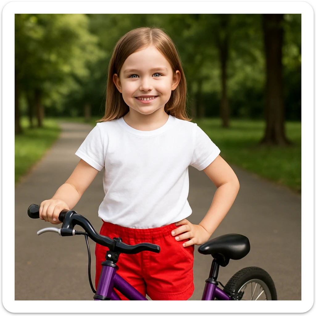 Make the girl's outfit red shorts and a white short-sleeved t-shirt sticker