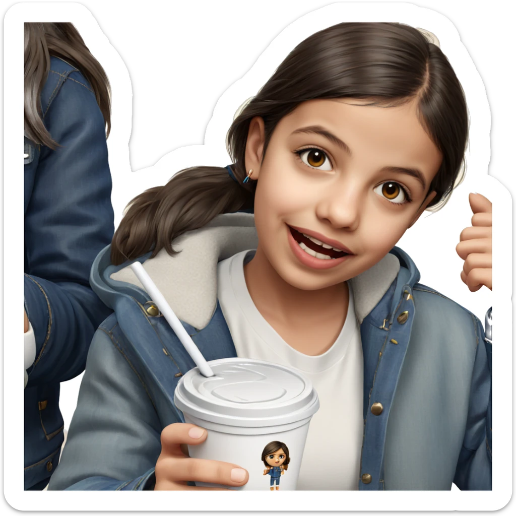 denim jacket girl with cup sticker