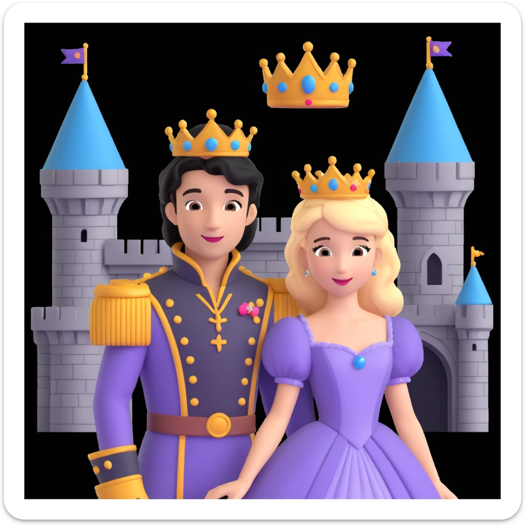 prince and princess disny dress close up photo in castle sticker