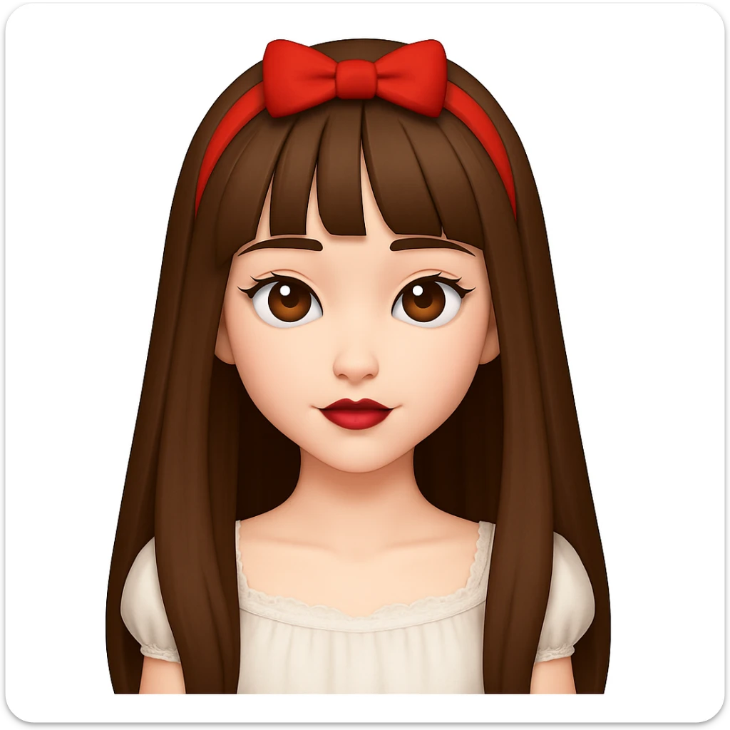 Make the girl's straight brown hair longer, reaching to the chest, keep all other features the same. The original style is emoji style, so maintain the emoji look in the edit. sticker