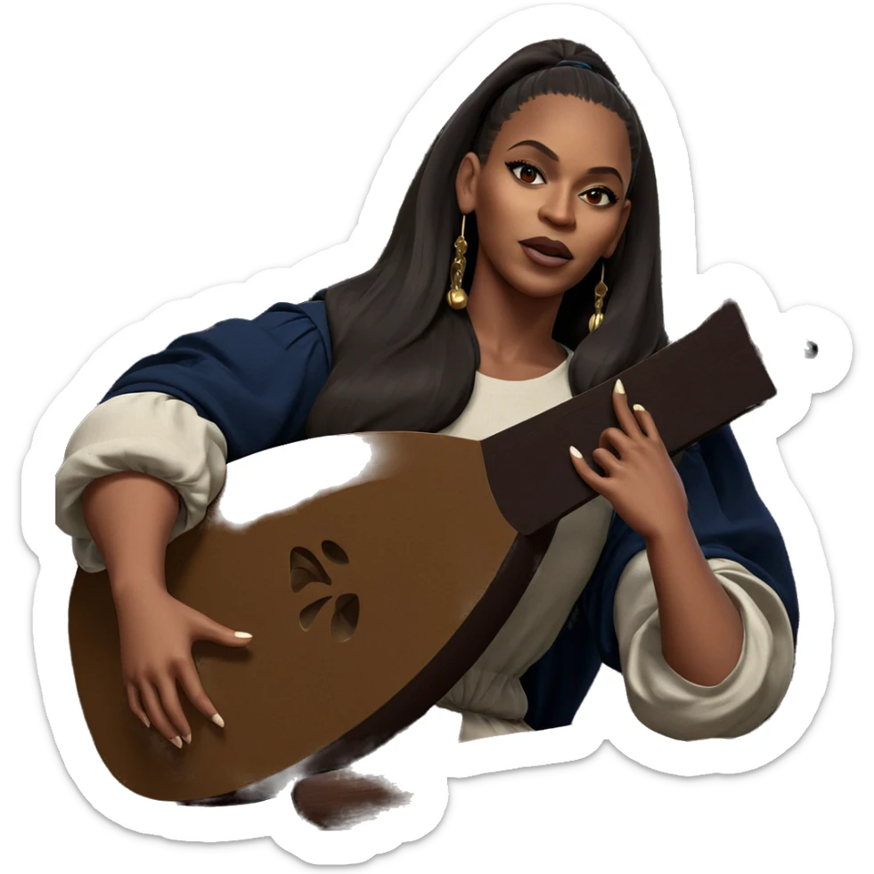 dark-skinned girl with lute sticker