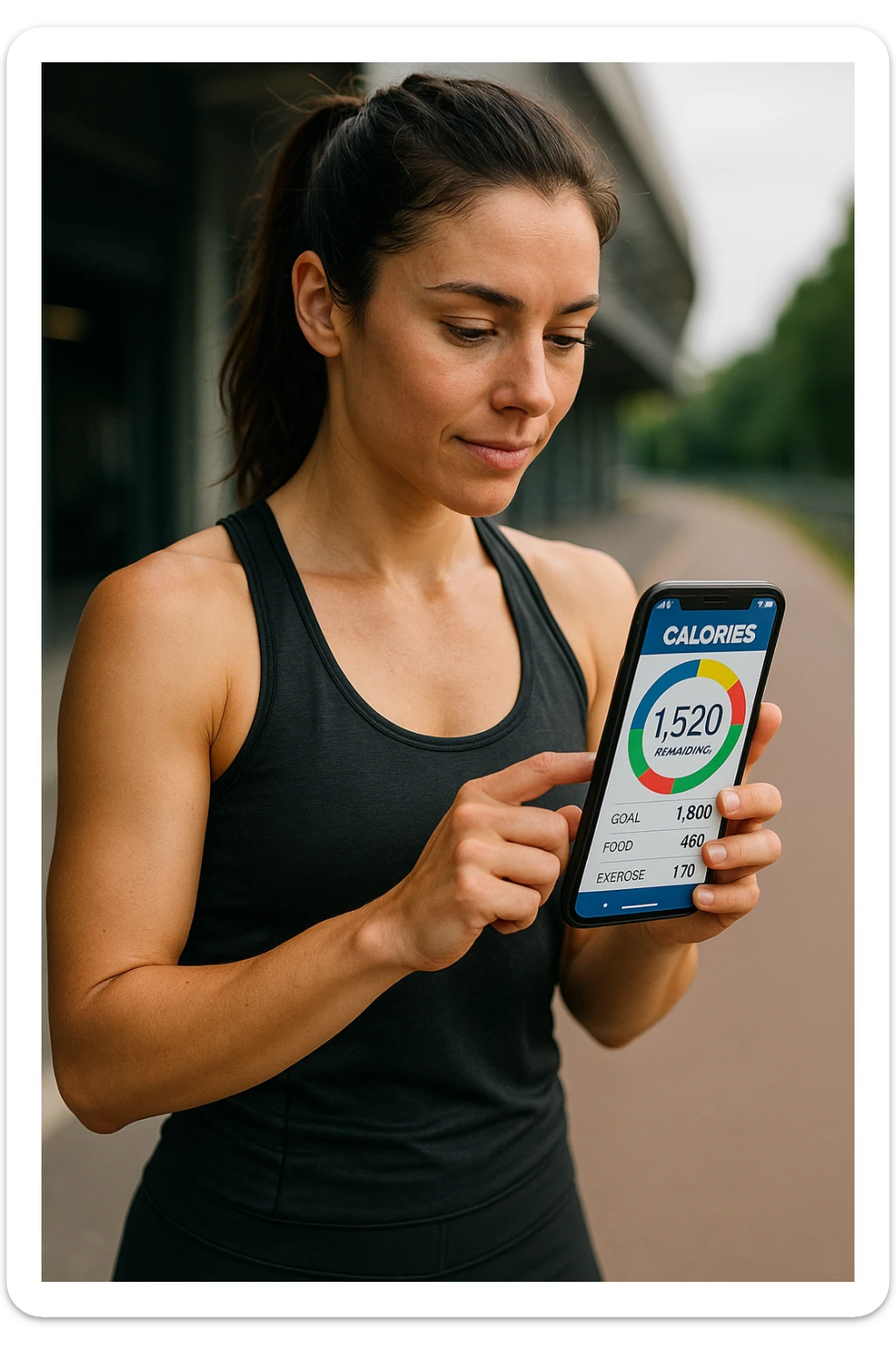 Donna sportiva che usa app contacalorie come myfitnesspal sticker