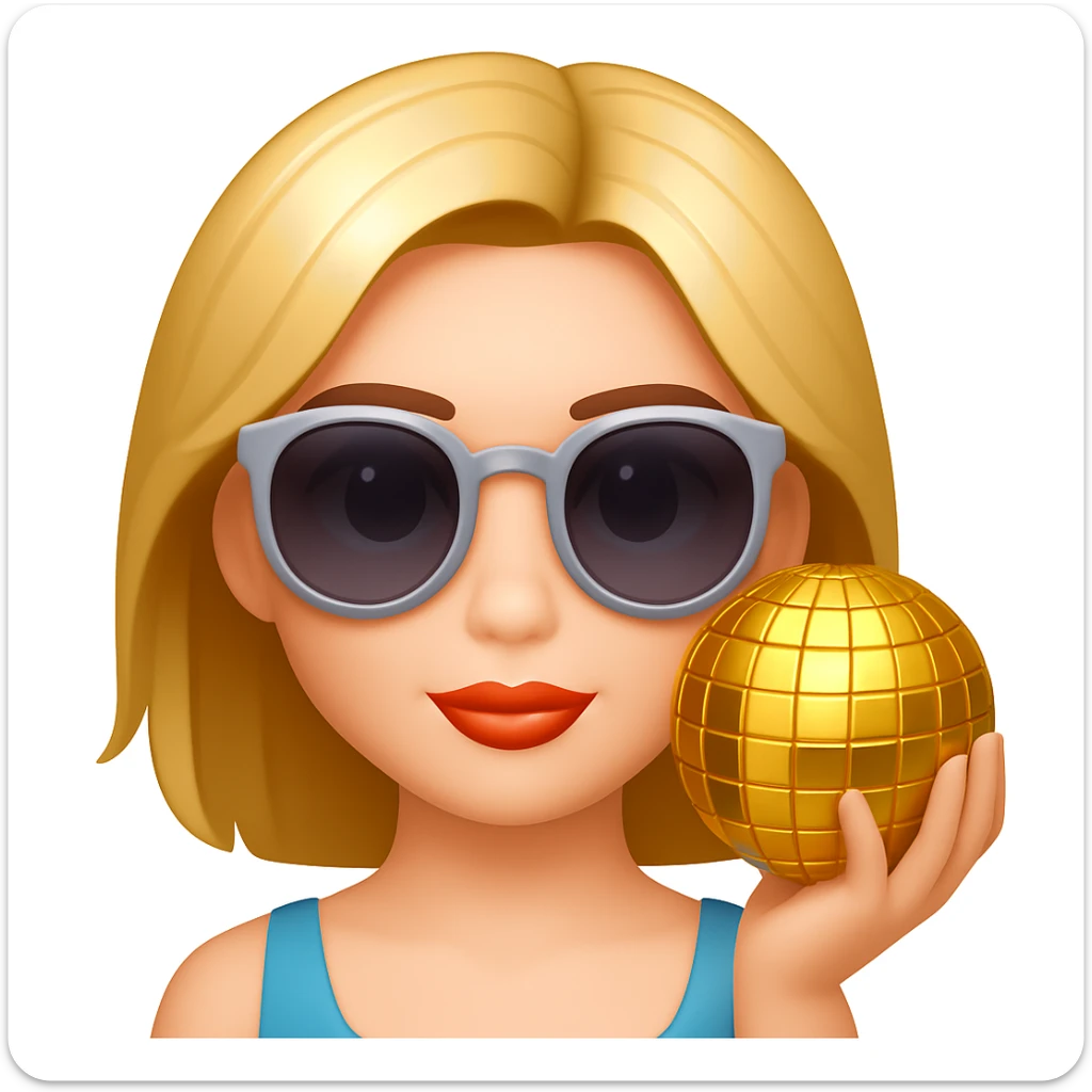Change the disco ball to gold color, keep the rest the same, in the style of emoji (apple style emojis) sticker