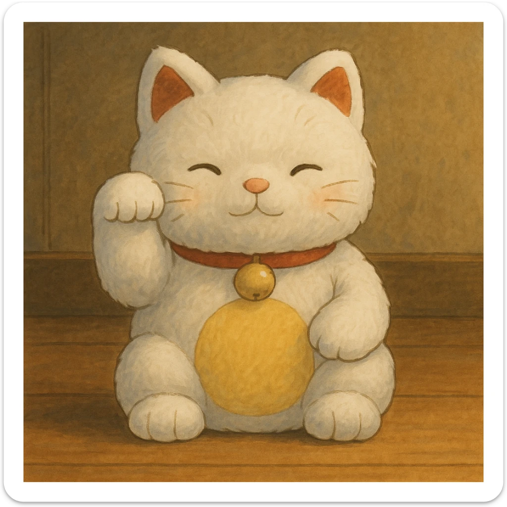 White Chinese lucky cat plushie  sticker