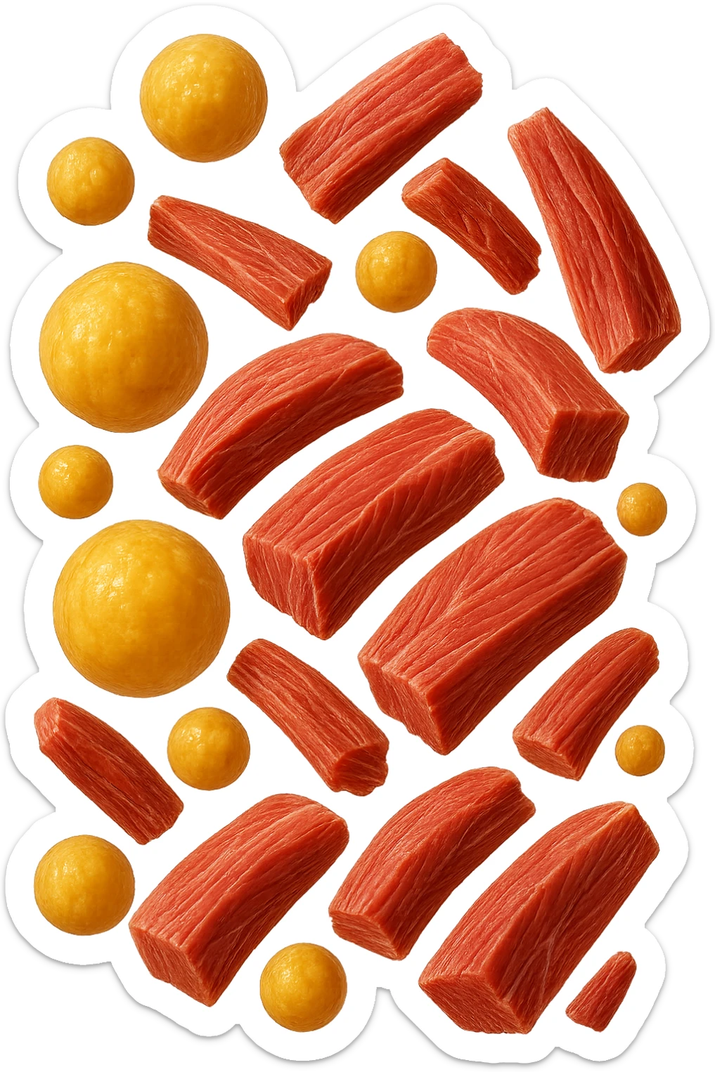 cellule di grasso gialle fluttuano in aria insieme a porzioni di tessuto muscolare umano realistico sticker