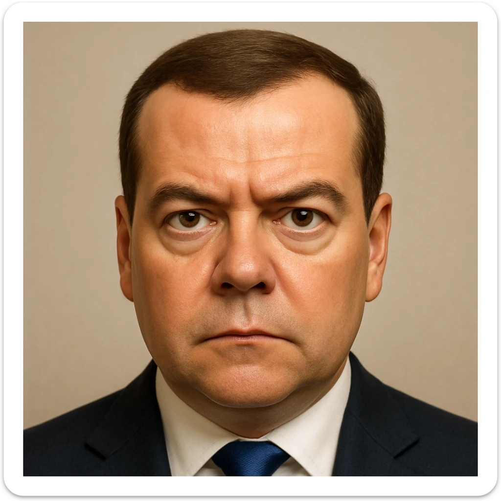 photorealistic, high-quality portrait of Dmitry Medvedev in emoji style, very detailed, serious and focused look sticker