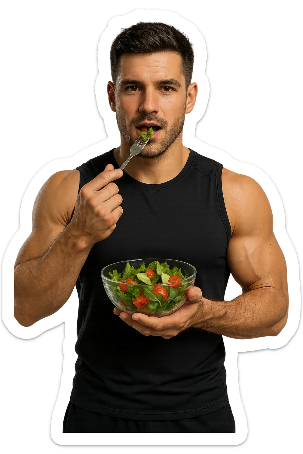 UOMO FITNESS CHE MANGIA INSALATA IN POSA FRONTALE sticker