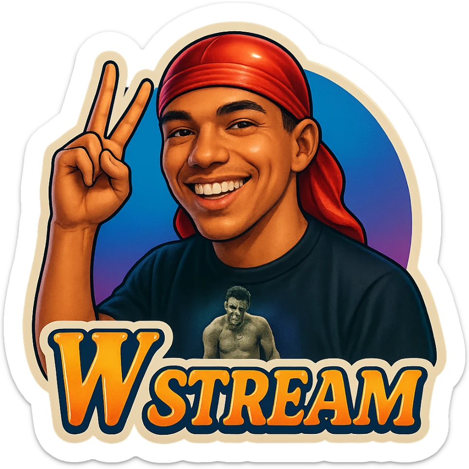 Make him Smiling 
woo Finger signak
Change His durag To Red
Add the words W Stream sticker