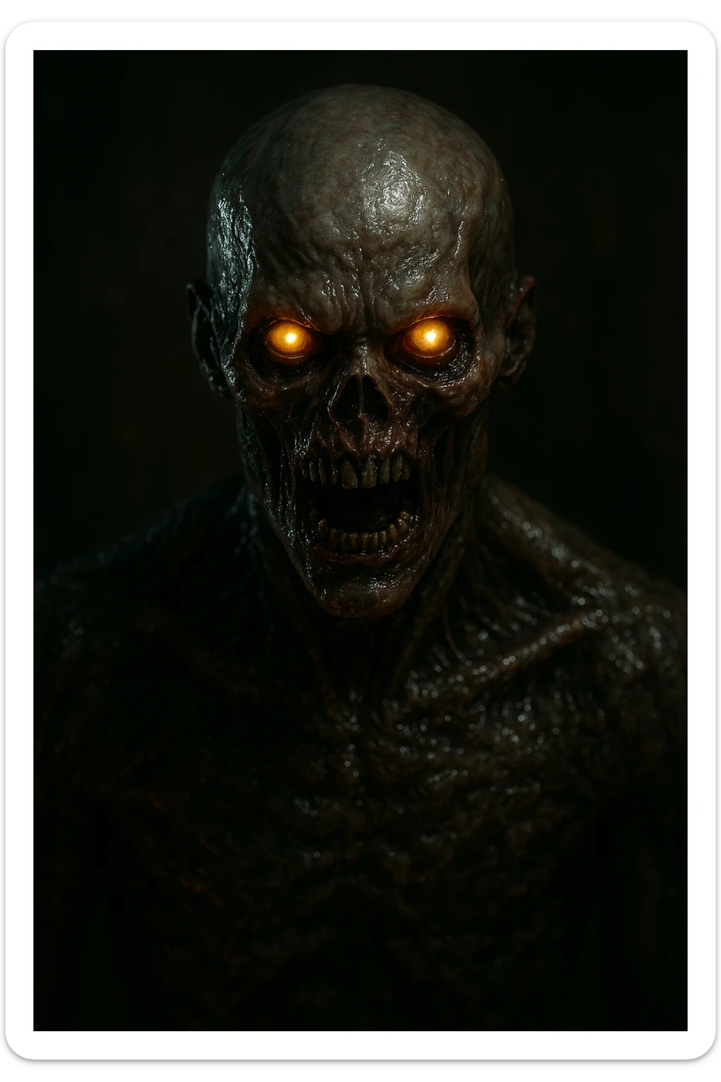 a terrifying monster, realistic, slimy skin, glowing eyes, horror movie style, dramatic lighting sticker
