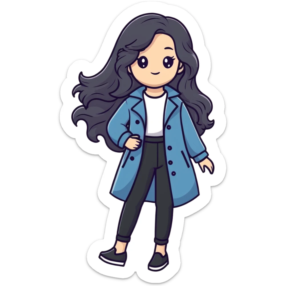 Stylish girl with long flowing wavy hair in fashionable outfit sticker