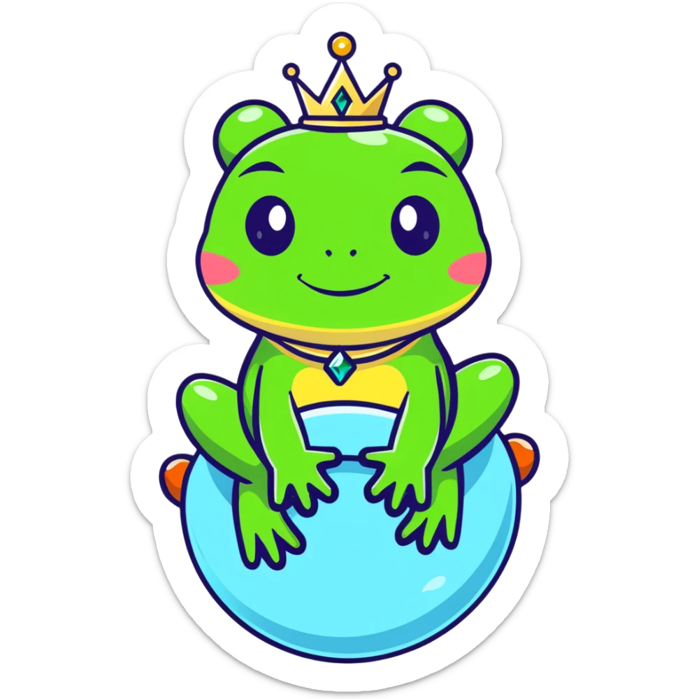 glamorous frog wearing a jeweled choker, sitting on top of the world sticker