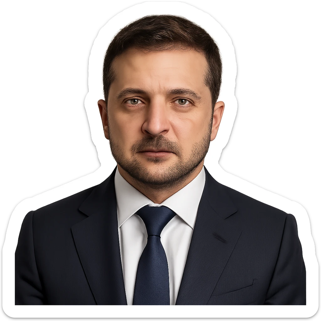 realistic portrait of Vladimir Zelensky in a business suit, no background sticker