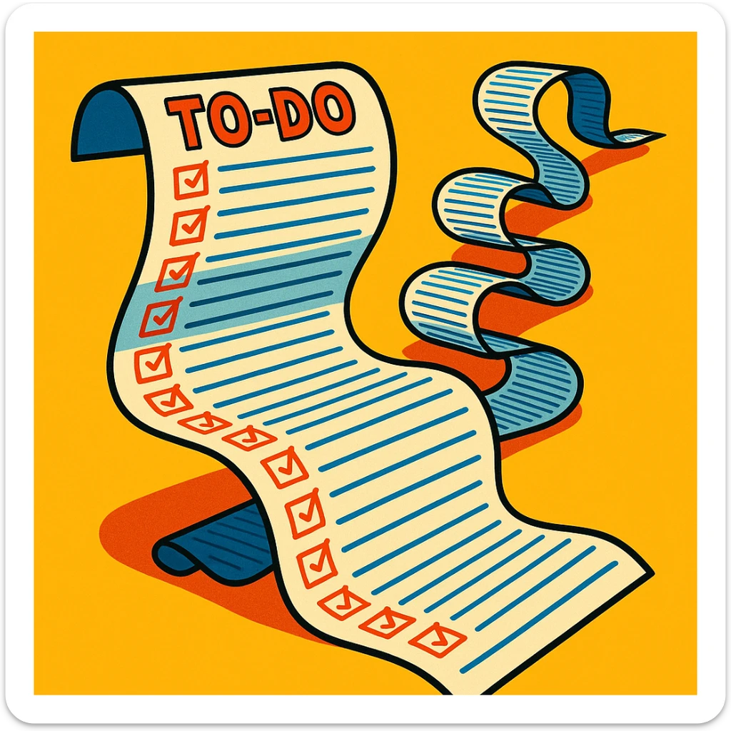 a to-do list paper that is extremely long, curling up and down like a snake, filled with many tiny checkboxes, fading into the distance to look never-ending sticker