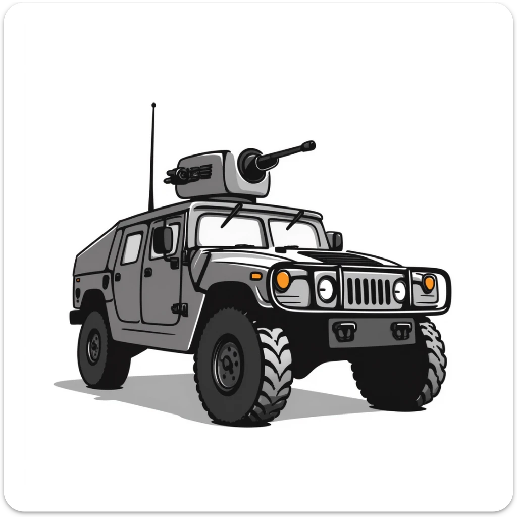armored humvee military vehicle with roof-mounted turret sticker